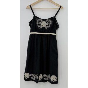 Moulinette Soeurs Anthropologie Black White‎ Embroidered Mini Dress Boho Sz 4